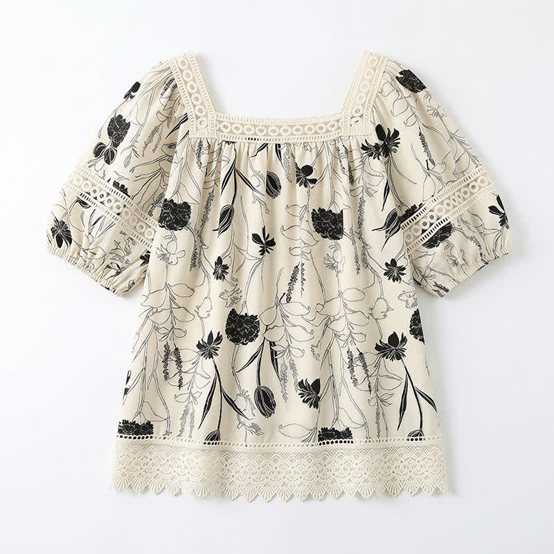 Vintage Bluse mit floraler Spitze und eckigem Ausschnitt - image 8
