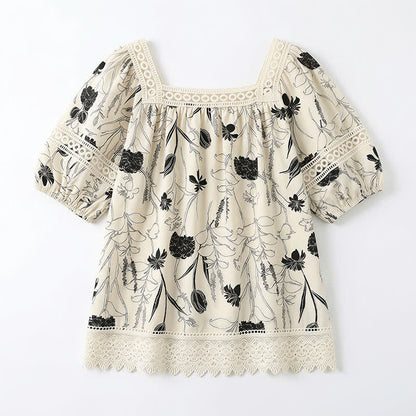 Vintage Bluse mit floraler Spitze und eckigem Ausschnitt - image 8