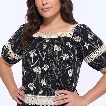Vintage Bluse mit floraler Spitze und eckigem Ausschnitt - image 3