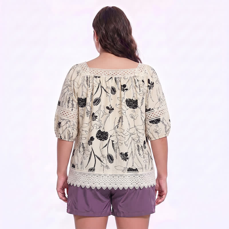 Vintage Bluse mit floraler Spitze und eckigem Ausschnitt - image 5