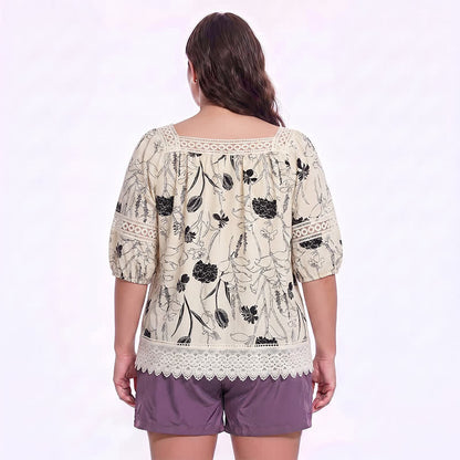 Vintage Bluse mit floraler Spitze und eckigem Ausschnitt - image 5