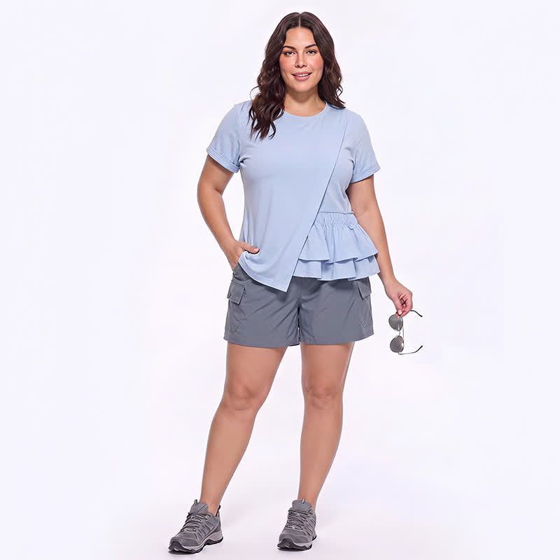 Asymmetrische Bluse mit Rüschensaum und kurzen Ärmeln - image 2