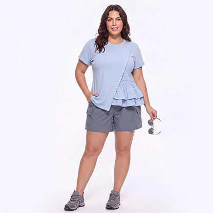 Asymmetrische Bluse mit Rüschensaum und kurzen Ärmeln - image 2