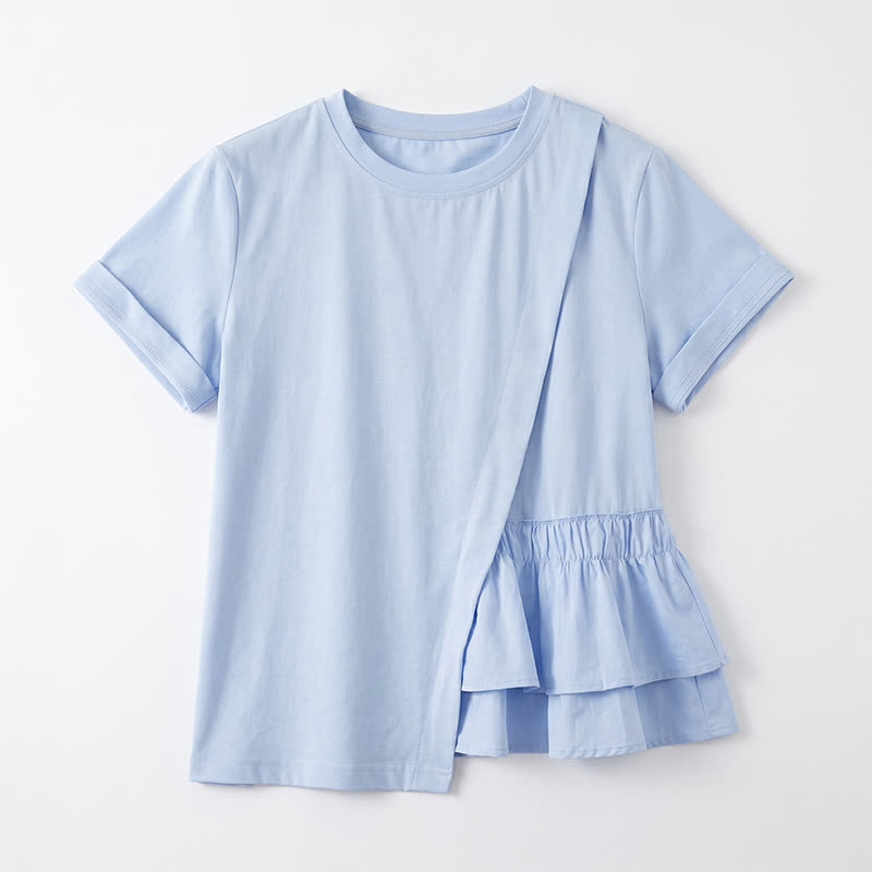 Asymmetrische Bluse mit Rüschensaum und kurzen Ärmeln - image 8