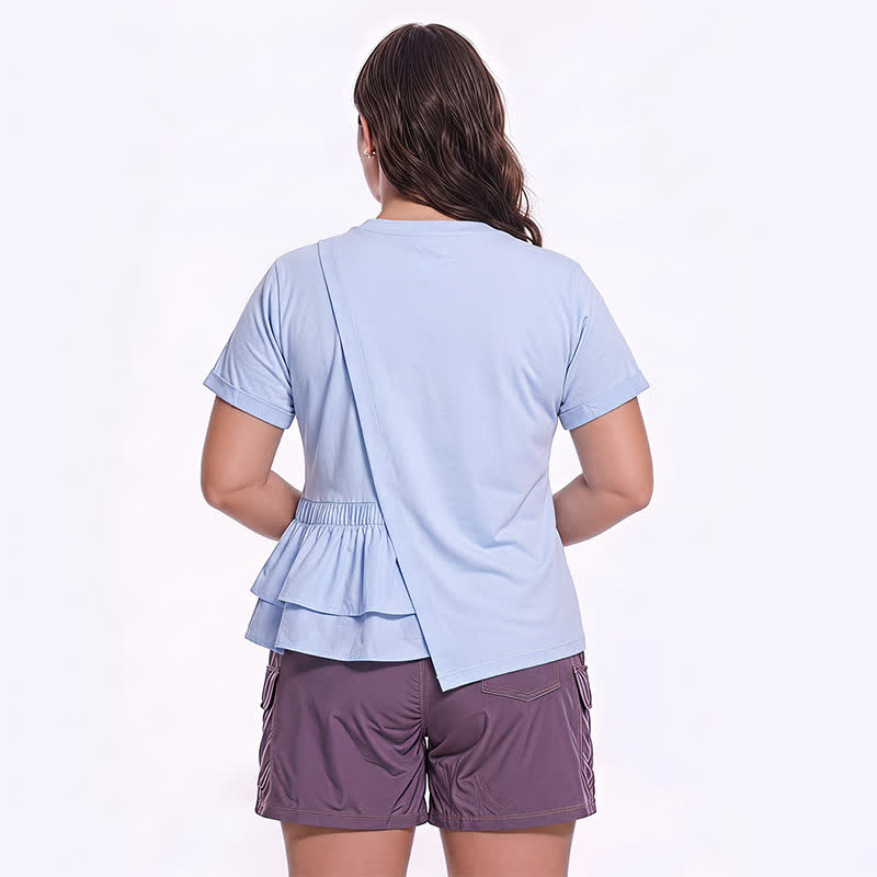 Asymmetrische Bluse mit Rüschensaum und kurzen Ärmeln - image 1