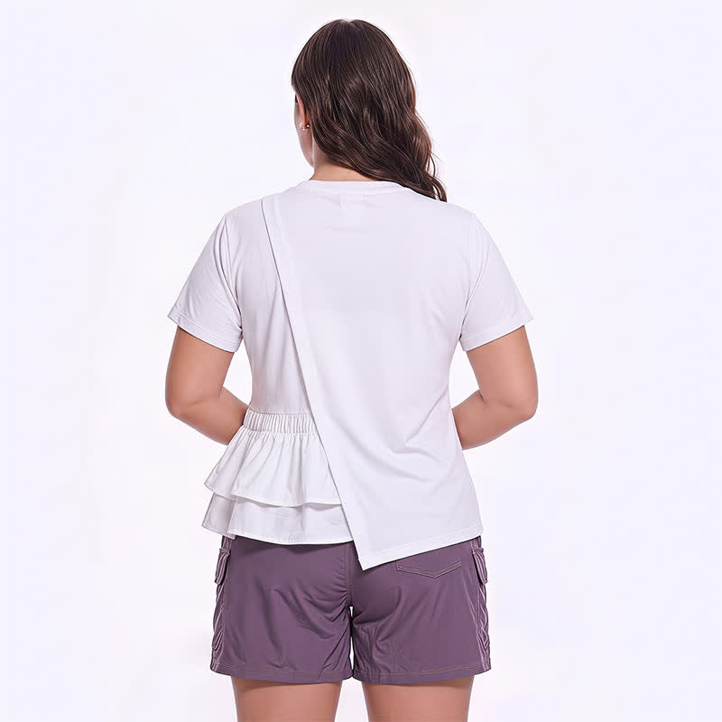 Asymmetrische Bluse mit Rüschensaum und kurzen Ärmeln - image 5