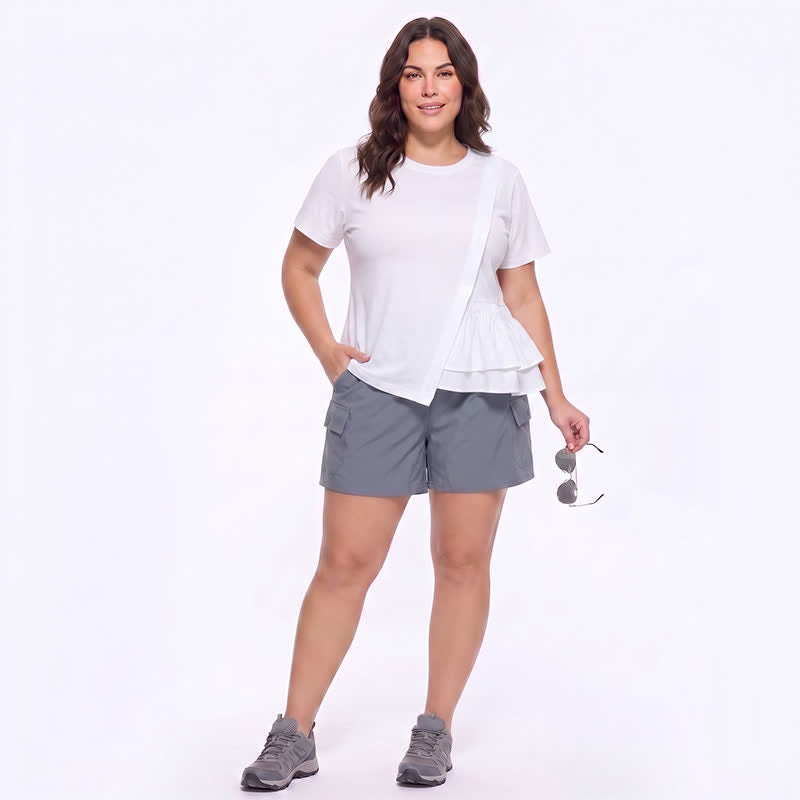 Asymmetrische Bluse mit Rüschensaum und kurzen Ärmeln - image 6