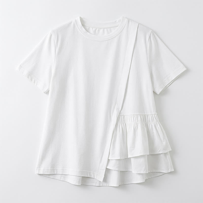 Asymmetrische Bluse mit Rüschensaum und kurzen Ärmeln - image 9
