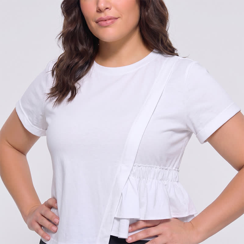 Asymmetrische Bluse mit Rüschensaum und kurzen Ärmeln - image 7