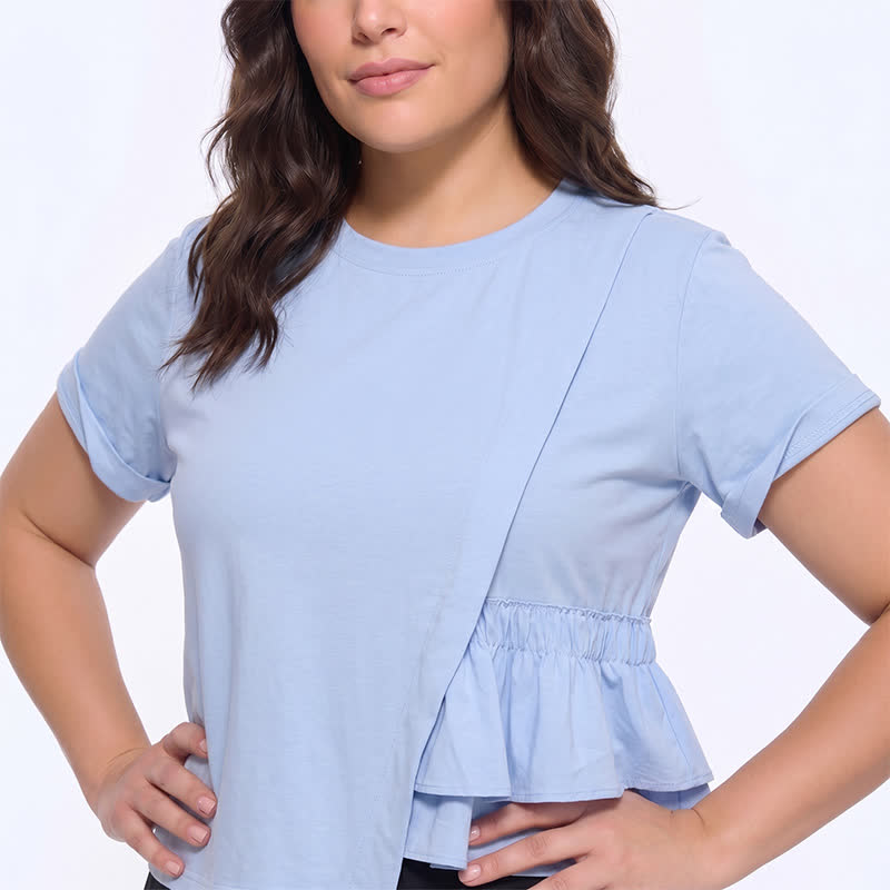 Asymmetrische Bluse mit Rüschensaum und kurzen Ärmeln - image 3