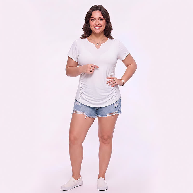 Sportshirt mit V-Ausschnitt und Raffung in Übergröße - image 10