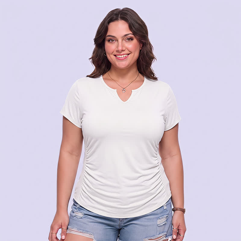 Sportshirt mit V-Ausschnitt und Raffung in Übergröße - Beige - 5XL - image 8