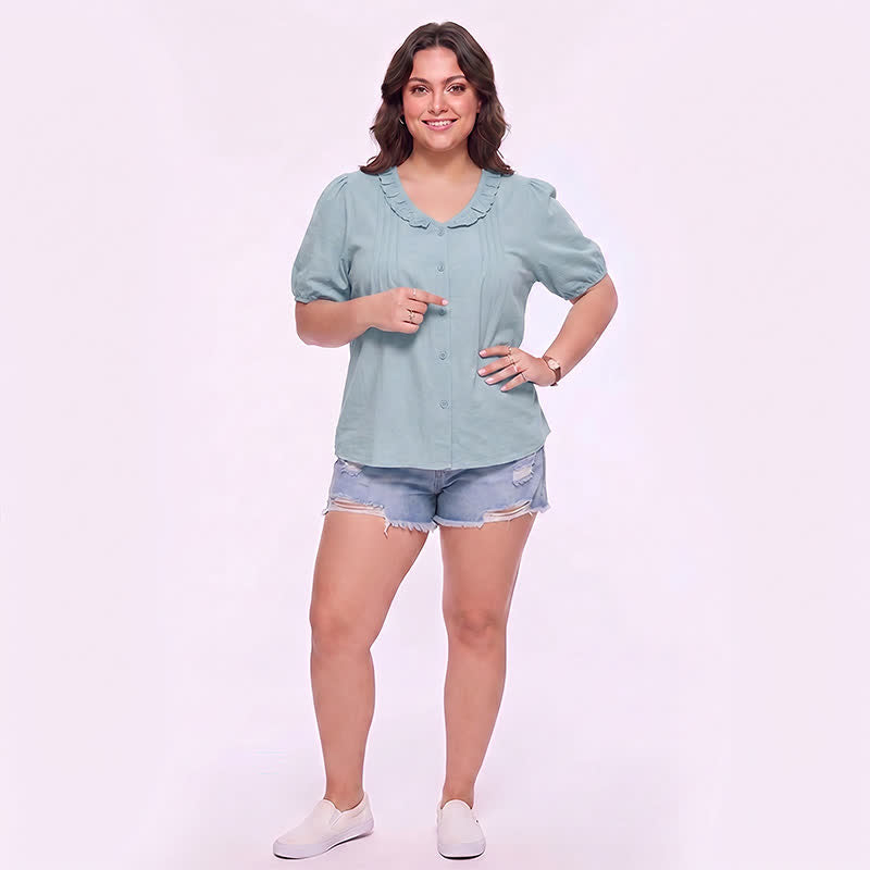 Rüschenbluse mit V-Ausschnitt und Knopfleiste für jeden Tag - image 1