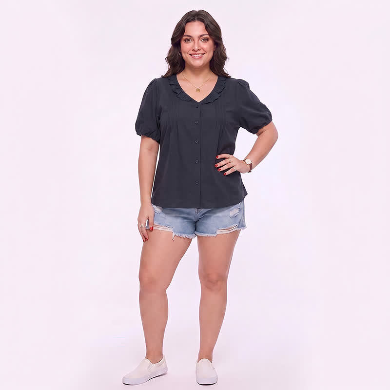 Rüschenbluse mit V-Ausschnitt und Knopfleiste für jeden Tag - image 7