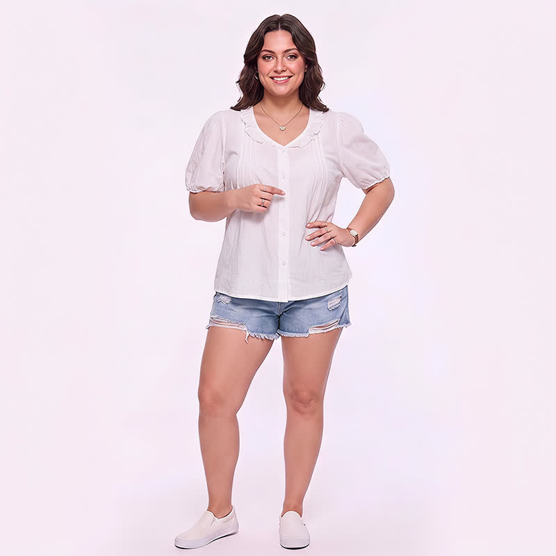 Rüschenbluse mit V-Ausschnitt und Knopfleiste für jeden Tag - image 4