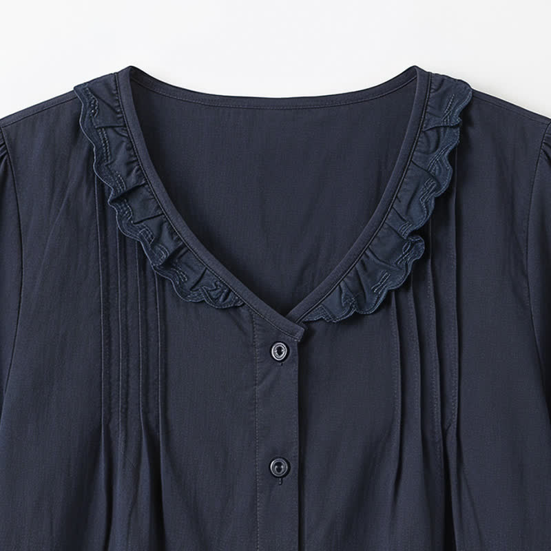 Rüschenbluse mit V-Ausschnitt und Knopfleiste für jeden Tag - image 9