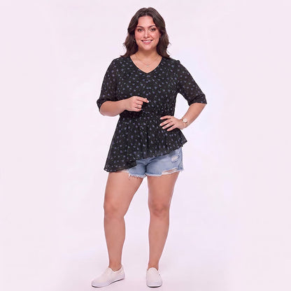 Plus Size Bluse aus Chiffon mit floralem Schößchen - image 1