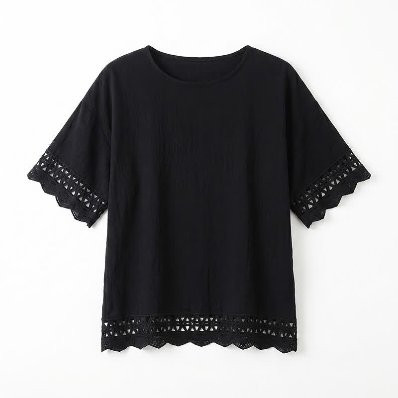 Bluse in Übergröße mit Spitzenbesatz und kurzen Ärmeln - image 9