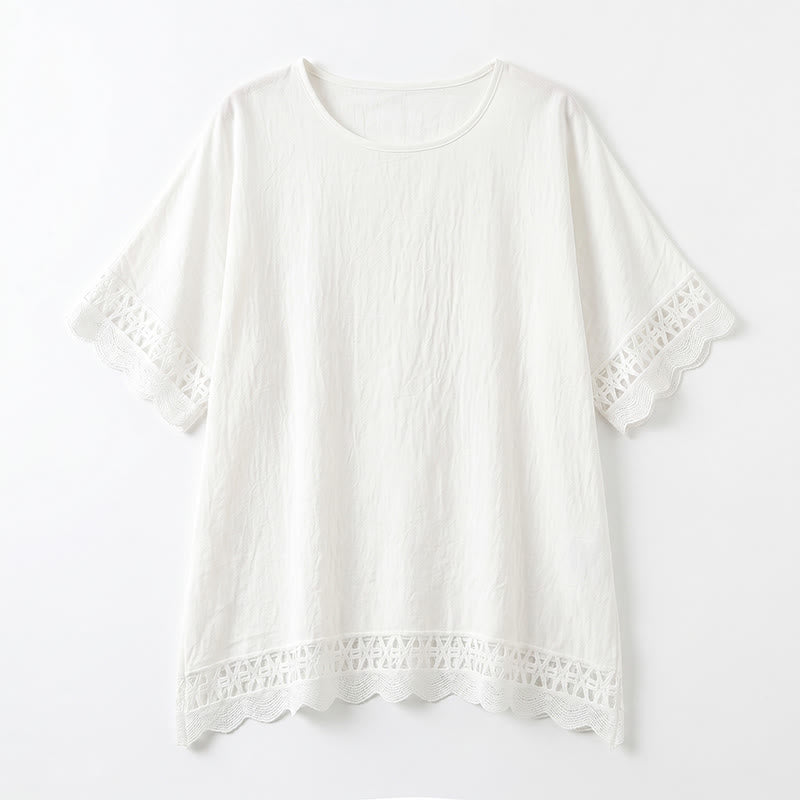 Bluse in Übergröße mit Spitzenbesatz und kurzen Ärmeln - image 8