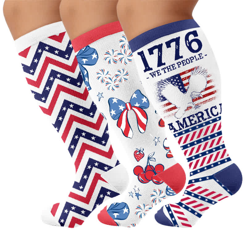 Americana Kompressionsstrümpfe in Übergröße mit Sternenstreifen - Mehrfarbig (3 Paare) - 4XL - image 4