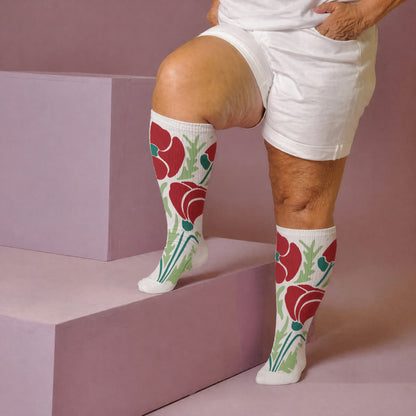 Kompressionsstrümpfe mit Blumenmuster in Übergröße - Weiß (1 Paar) - 4XL - image 3