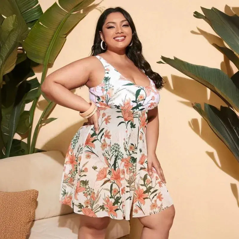 Badekleid mit U-Ausschnitt, Netzrock und Bauchkontrolle - B - 5XL - image 1