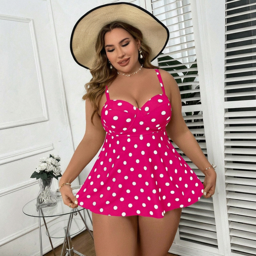 Vintage zweiteiliges Badekleid-Set mit Polka-Dots - image 6