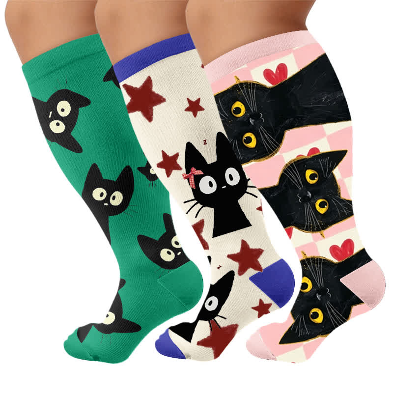 Cat Star Kompressionsstrümpfe in Übergröße - Mehrfarbig (3 Paare) - 4XL - image 4