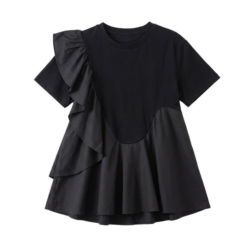 Bluse in A-Linie mit asymmetrischem Rüschendetail - Schwarz - 2XL - image 6