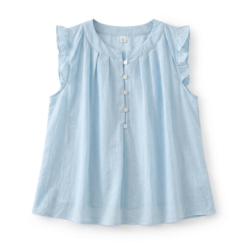 Ärmellose Bluse mit Rüschenbesatz in Übergröße - Blau - 4XL - image 6