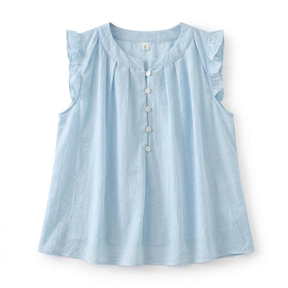 Ärmellose Bluse mit Rüschenbesatz in Übergröße - Blau - 4XL - image 6