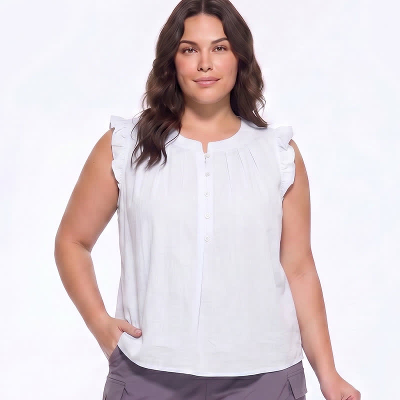 Ärmellose Bluse mit Rüschenbesatz in Übergröße - image 4