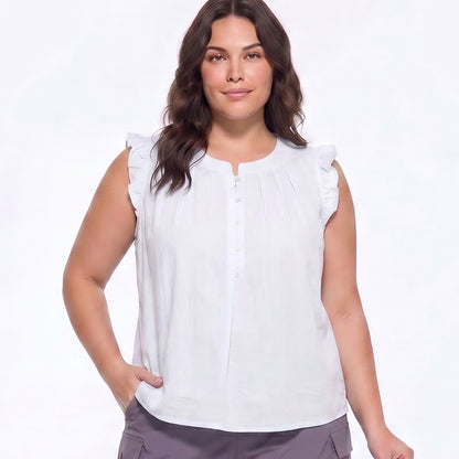 Ärmellose Bluse mit Rüschenbesatz in Übergröße - image 4