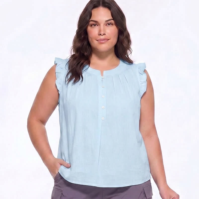 Ärmellose Bluse mit Rüschenbesatz in Übergröße - image 0