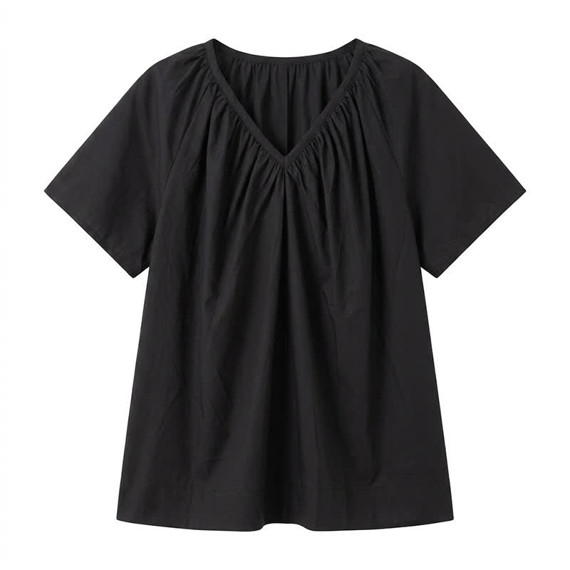 Plus Size Top mit V-Ausschnitt und Raffung - Schwarz - 4XL - image 9