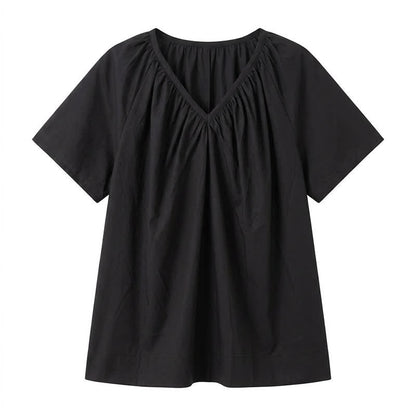 Plus Size Top mit V-Ausschnitt und Raffung - Schwarz - 4XL - image 9