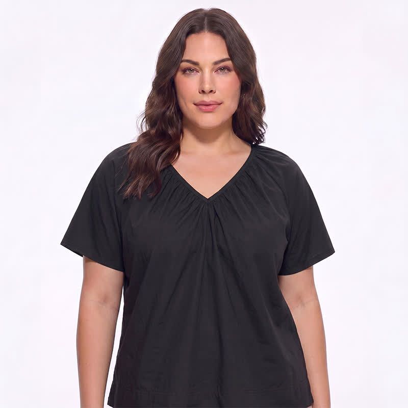 Plus Size Top mit V-Ausschnitt und Raffung - image 6