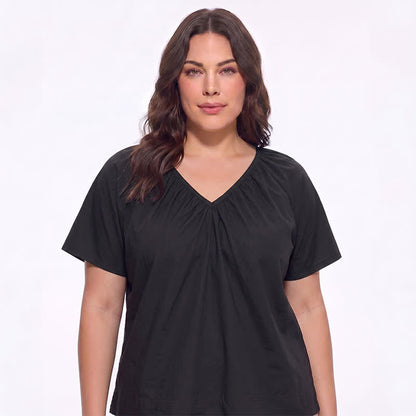 Plus Size Top mit V-Ausschnitt und Raffung - image 6