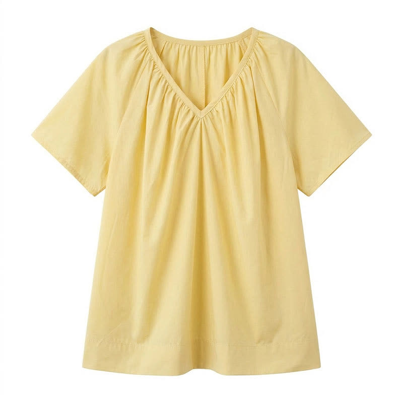 Plus Size Top mit V-Ausschnitt und Raffung - Gelb - 4XL - image 8