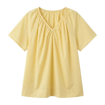Plus Size Top mit V-Ausschnitt und Raffung - Gelb - 4XL - image 8