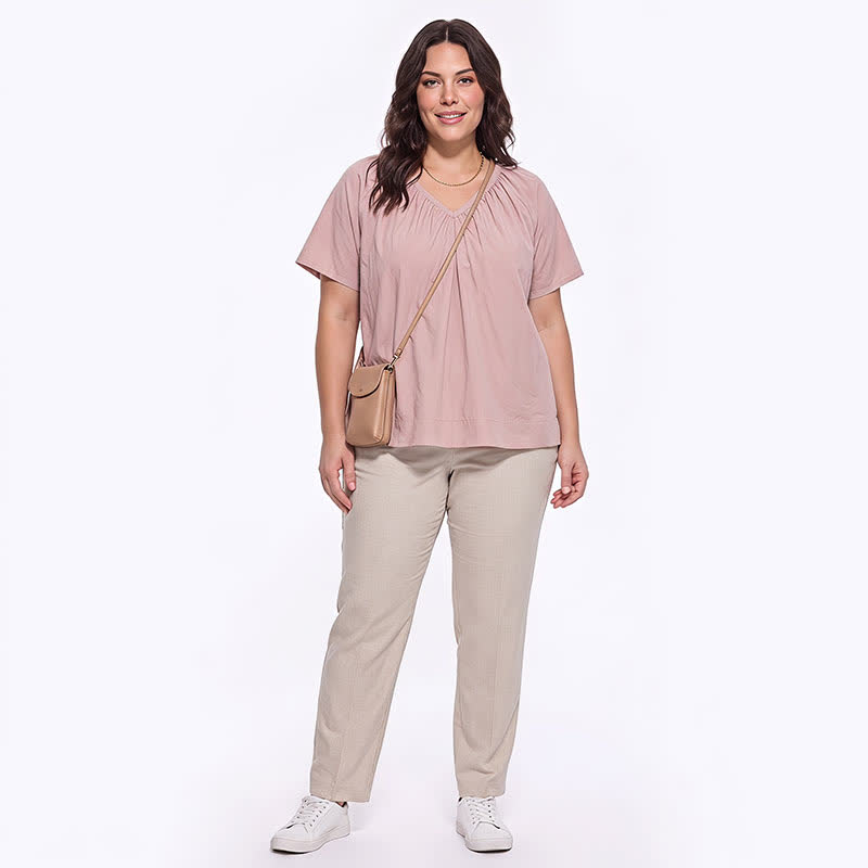 Plus Size Top mit V-Ausschnitt und Raffung - image 3
