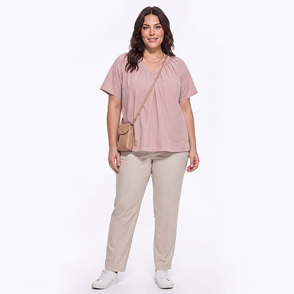 Plus Size Top mit V-Ausschnitt und Raffung - image 3