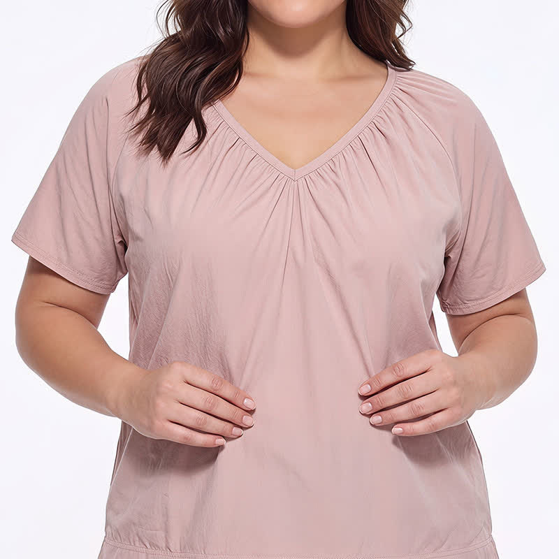 Plus Size Top mit V-Ausschnitt und Raffung - image 2