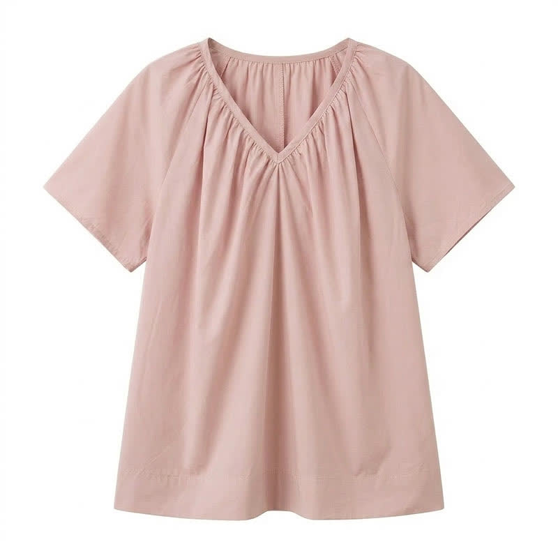 Plus Size Top mit V-Ausschnitt und Raffung - Rosa - 4XL - image 7