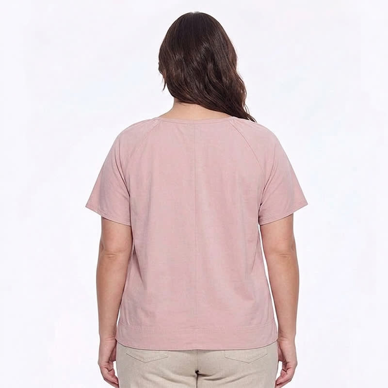 Plus Size Top mit V-Ausschnitt und Raffung - image 1