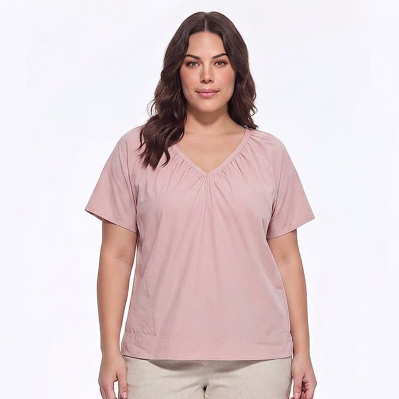 Plus Size Top mit V-Ausschnitt und Raffung - image 0
