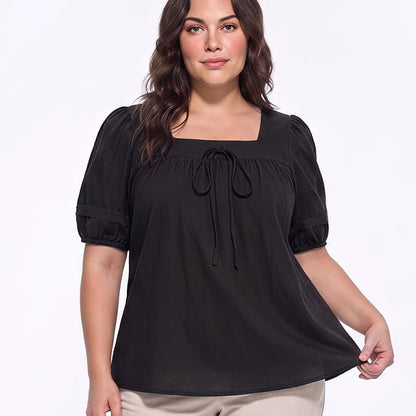 Bluse in Übergröße mit Vintage-Stil und eckigem Ausschnitt - image 0