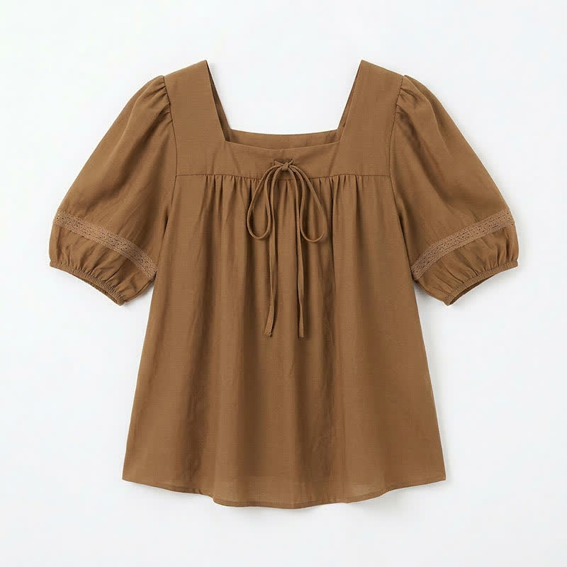 Bluse in Übergröße mit Vintage-Stil und eckigem Ausschnitt - Khaki - 4XL - image 9