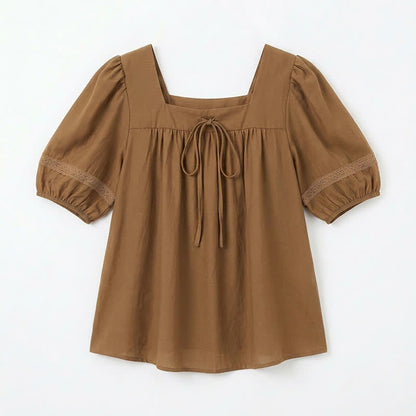 Bluse in Übergröße mit Vintage-Stil und eckigem Ausschnitt - Khaki - 4XL - image 9