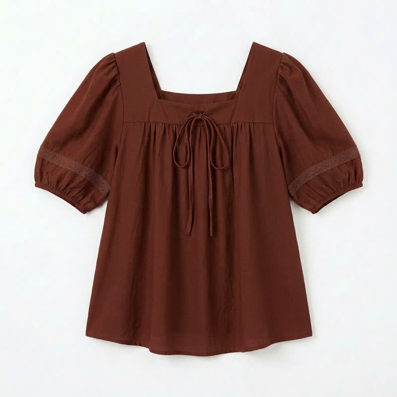 Bluse in Übergröße mit Vintage-Stil und eckigem Ausschnitt - Wein - 4XL - image 8